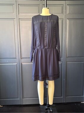 Gibson Latimer Navy Long-Sleeve Lace-Trim Drop-Waist Dress